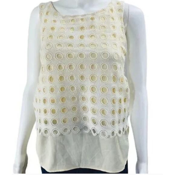 Ann Taylor Size XS Eyelet Layered Top Ivory - Picture 2 of 7